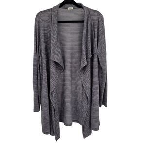 Splendid Open Waterfall Cardigan Lightweight Knit‎ Gray Striped Cotton Sz 2X
